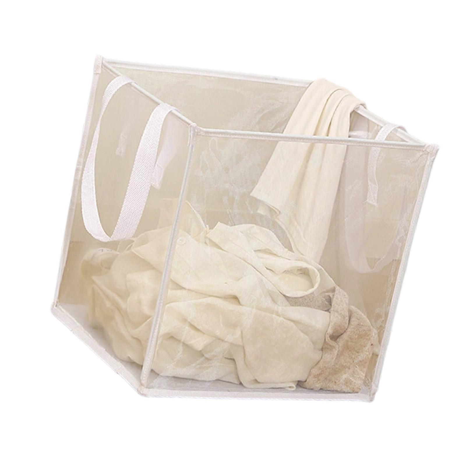 Square Laundry Basket Foldable Foldable Design Breathable Meshes Materials Laundry Hamper for Small Spaces Saving  White