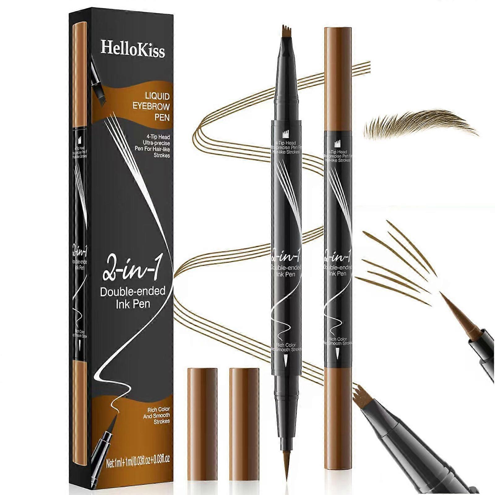 Waterproof 4Fork Microblading Eyebrow Pencil with Dual Tip, SmudgeProof LongLasting Light Brown