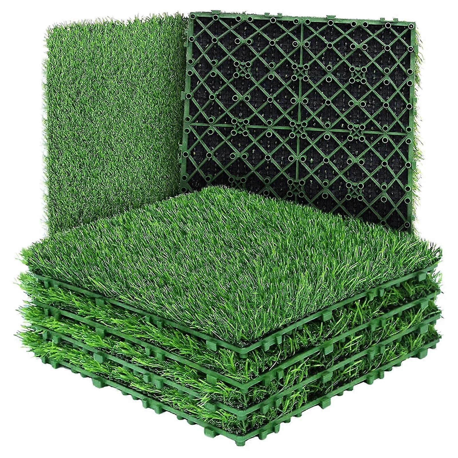Artificial Grass Tiles 4pcs with Realistic Turf, Easy Snap Interlocking, Soft Outdoor Balcony Patio