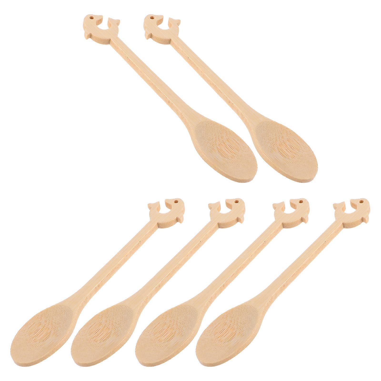 Wooden Bamboo Spoons for Condiments Serving 6Pcs Cartoon Pattern