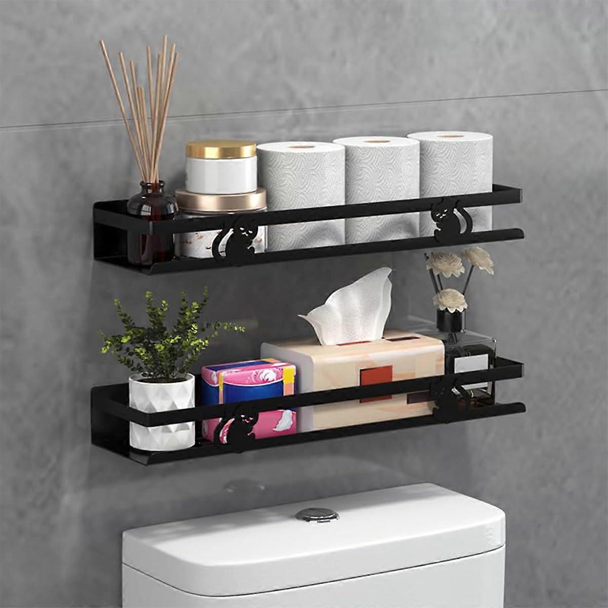 Bathroom Storage Shelves 2 Pack Rustproof Wall Mounted Shower Caddy No Drill Two Tier Black