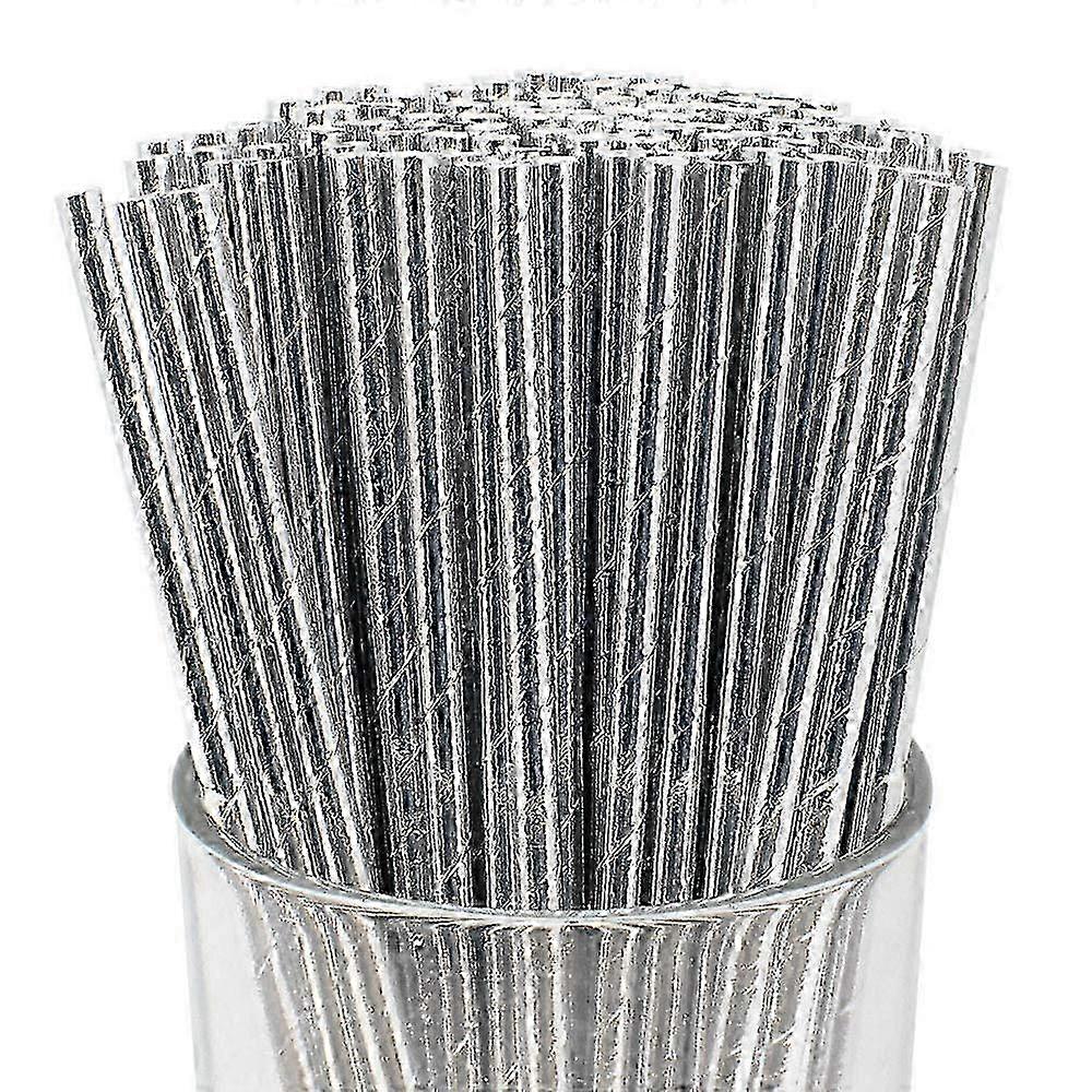 2025 Disposable Drinking Paper Straws (200pcs, Metallic Silver)