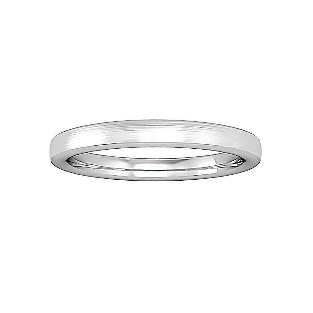 Jewelco London 铂金 Bombe Court 缎面拉丝戒指结婚戒指 2.5 毫米