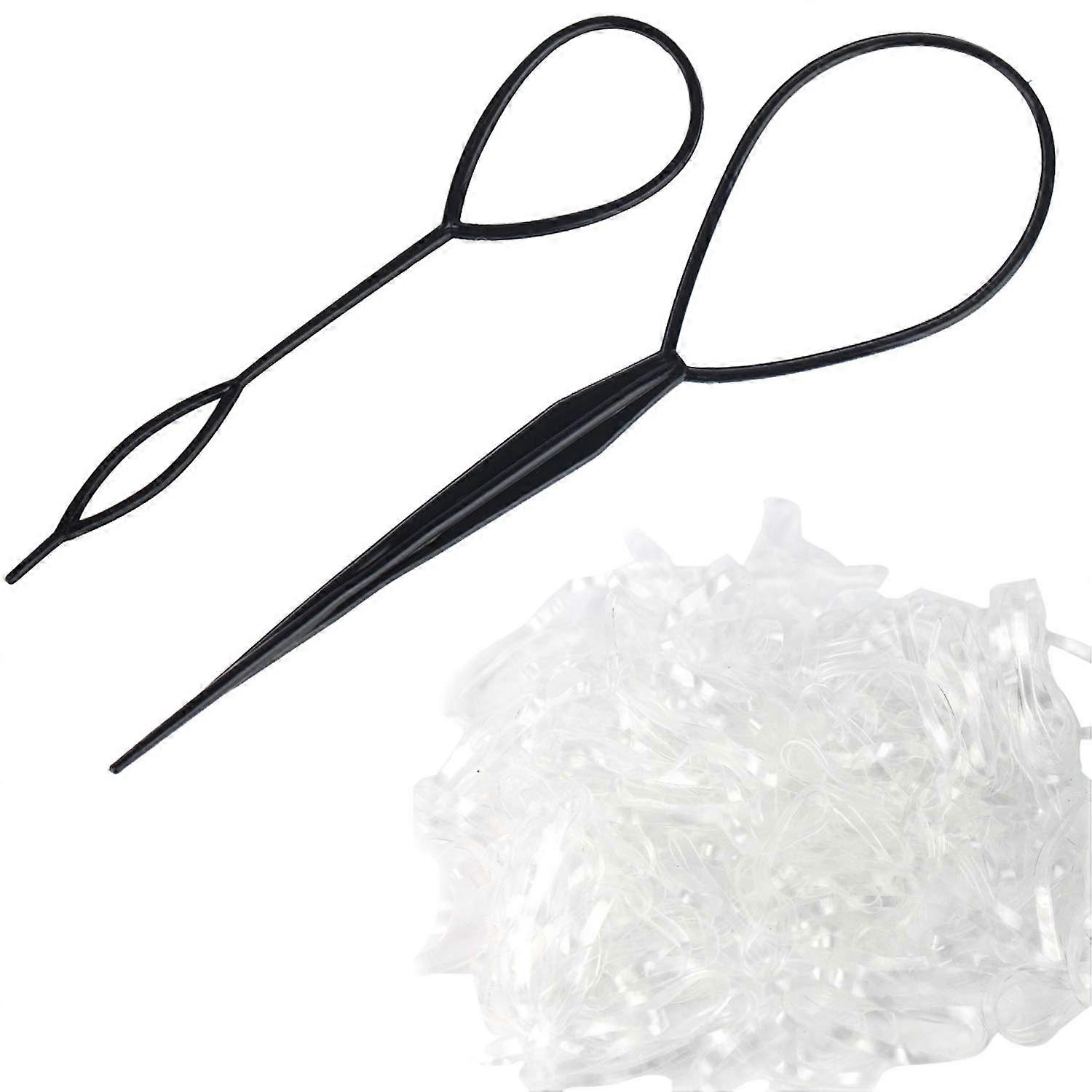 250 Clear Elastic Hair Bands and 2 Ponytail Maker Loop Tools for Quick Invisible Styling