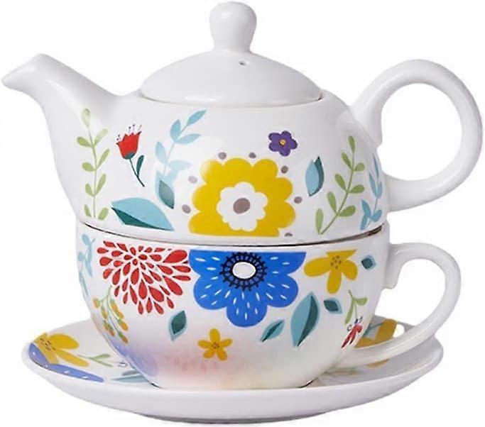Creative Ceramic Tea Set with AntiScald Handle and Stackable Porcelain Coffee Pot, Floral Design