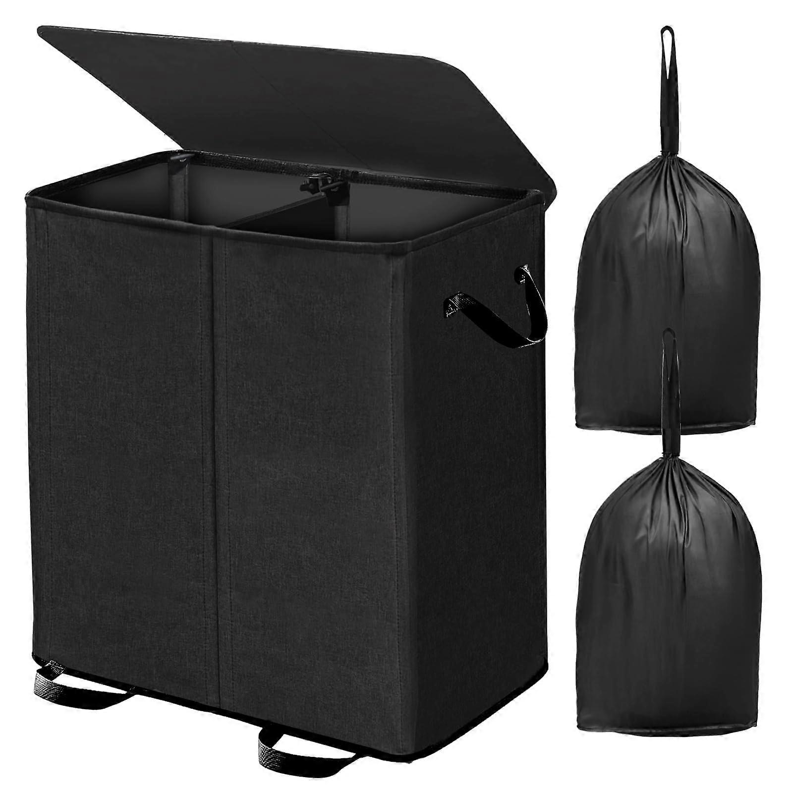 Double Laundry Hamper with Lid, 158L Large Capacity Basket with Removable Bags for Clothes Sorting