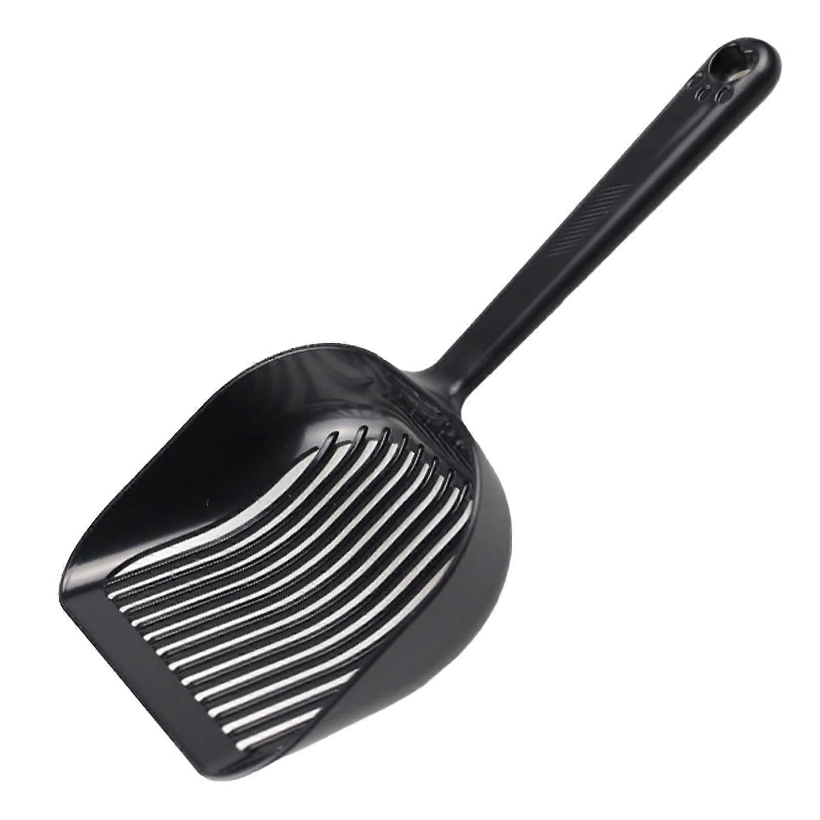 Rust Resistant Cat Litter Scoop with Long Ergonomic Handle for Fast Waste Filtering Black