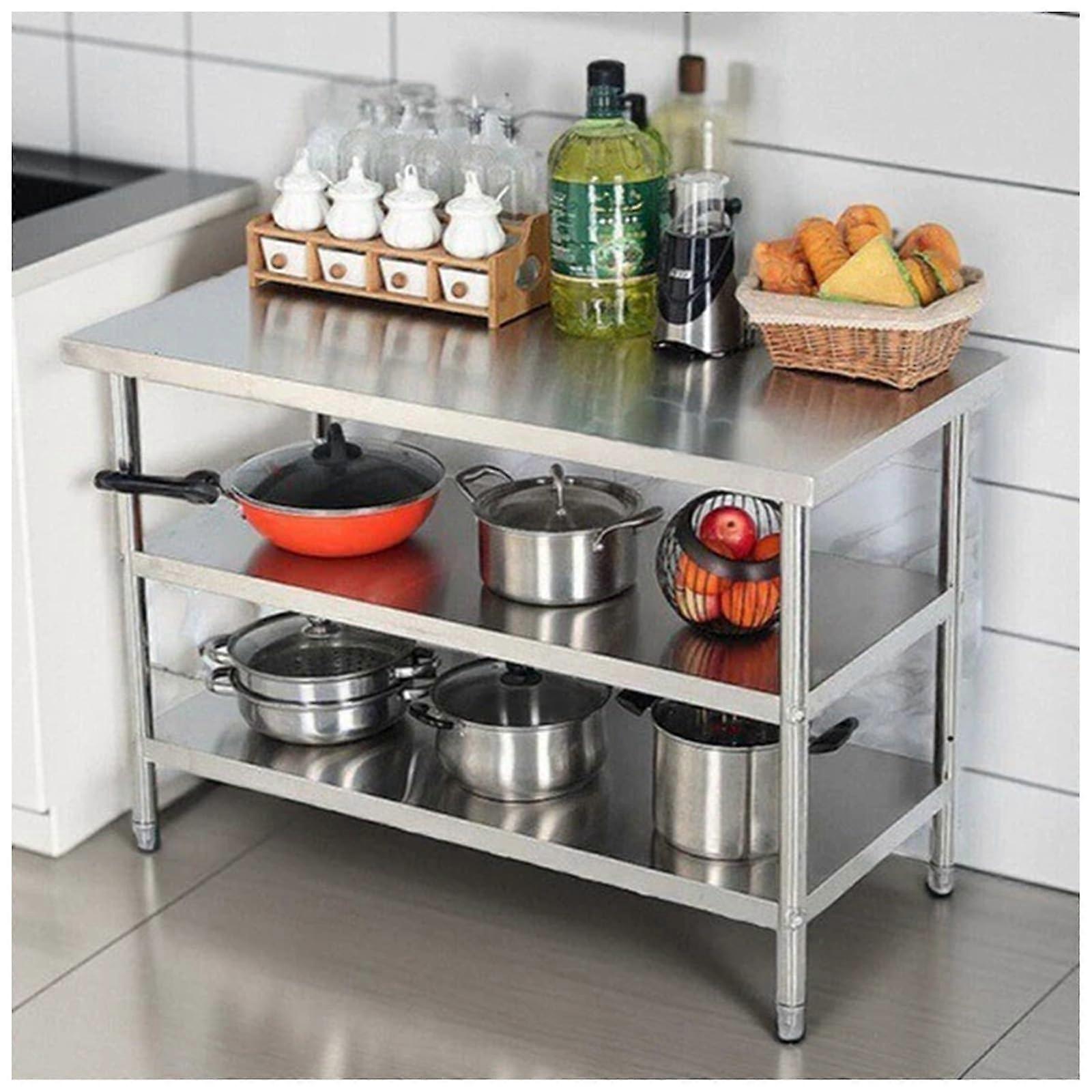Stainless Steel Workbench with MultiLevel Storage, Adjustable Feet, Durable Kitchen Prep Table 80x50x80cm