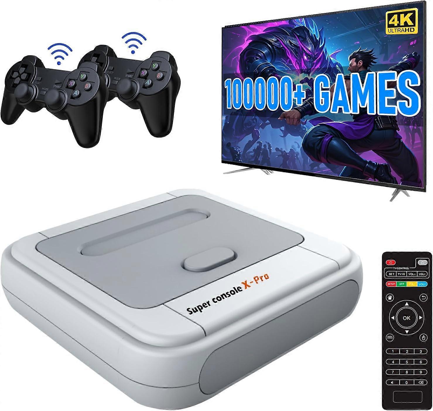 Super Console X Pro Retro Game Console with 100000 Games, 63+ Emulator Support, Dual Wireless Controllers