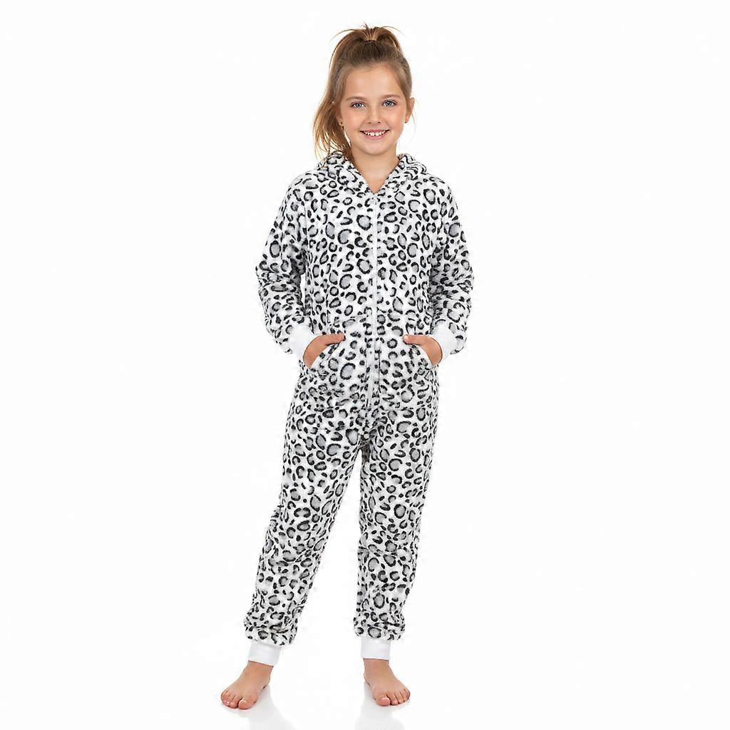 A2Z 4 Kids Girls Boys Leopard Snow Jumpsuits Soft Fleece Pyjamas Age 3-14 Years