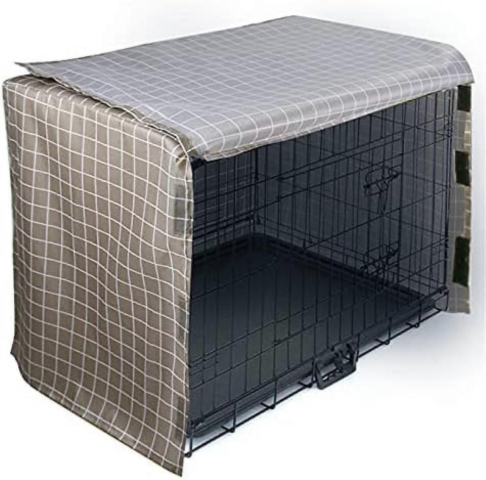 36 Inch Ventilated Dog Crate Cover with Waterproof Polyester and Stylish Plaid Pattern