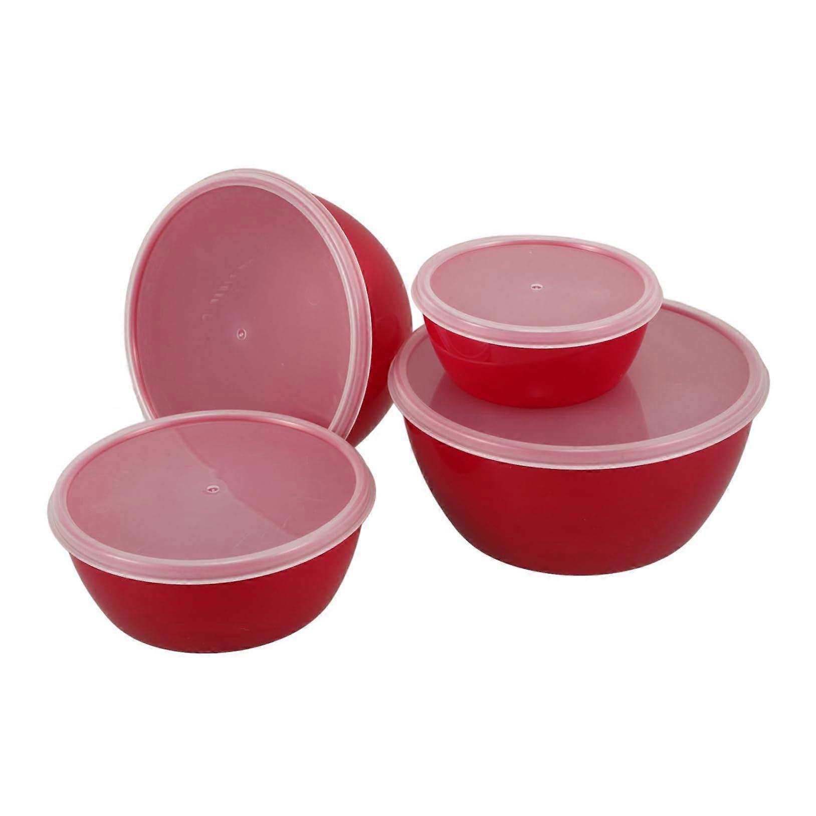 4Pcs Food Storage Containers with Lids, Light Pink Plastic Salad Bowl Set for Kitchen, Stackable and Freshness Locking