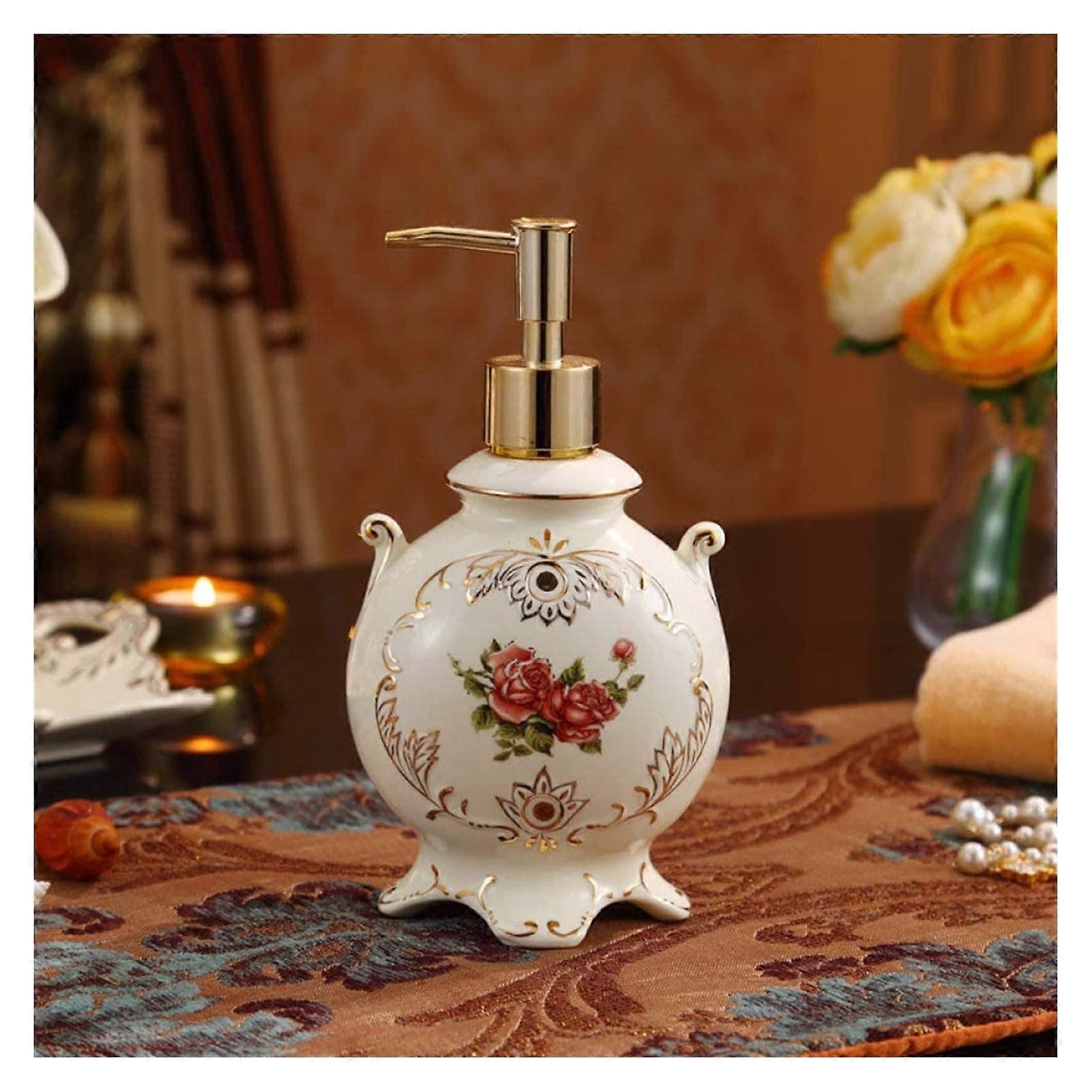 Ceramic Soap Dispenser with Gold Pump, Refillable Lotion Bottle for Bathroom and Kitchen
