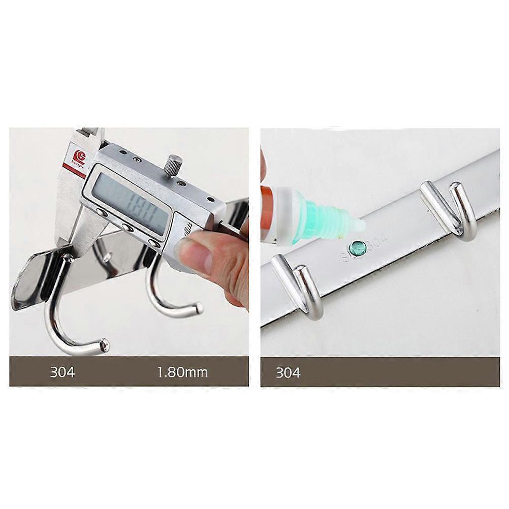 Bathroom Towel Hooks Stainless Steel Hook Rack Rectangular Organizing Clothes Coats Silver 45*3cm 1Pcs