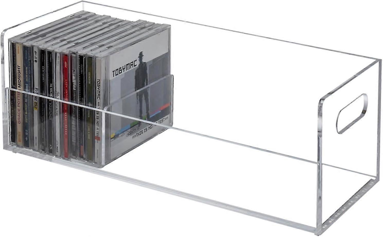 Modern Premium Clear Acrylic Stackable CD Holder Rack with Cutout Carrying