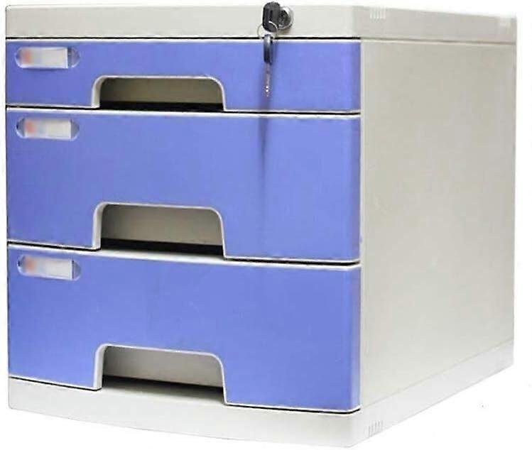 Lockable File Cabinet Blue 3 Drawer Storage Box for A4 Documents Secure Office Organizer