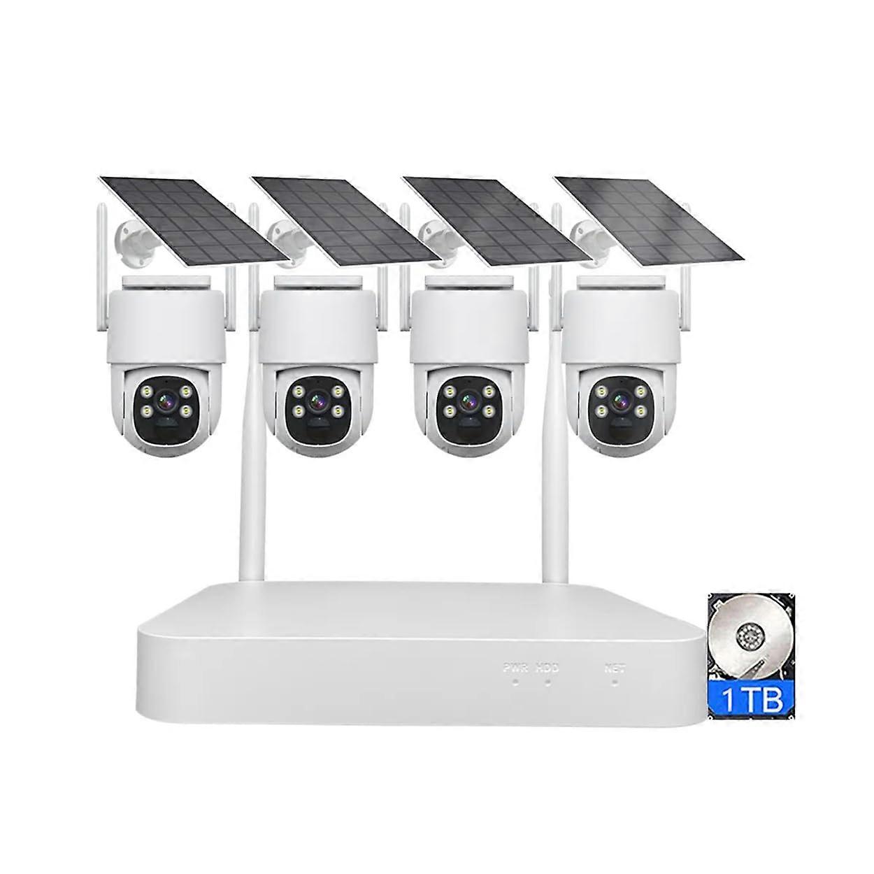 Wireless Security Camera System 4MP Solar Powered CCTV Kit with NVR, Night Vision, TwoWay Audio