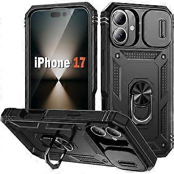 Coque militaire pour iPhone 17 : support métallique, cache-objectif coulissant, coque rigide multicouche antichoc