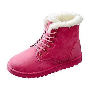 Damesnøstøvler med pelsfôr, ankelstøvletter i semsket skinn med snøring, bred legg, rosa, størrelse 9.5