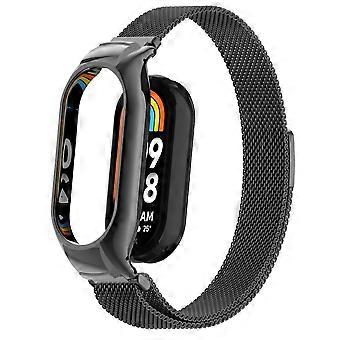 Bracelet de montre Amorus pour Xiaomi Smart Band 8, bracelet de remplacement en maille milanaise avec boîtier - Noir