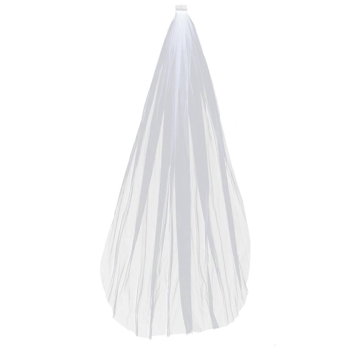 Véu de noiva longo e elegante com pente, 1 peça, branco
