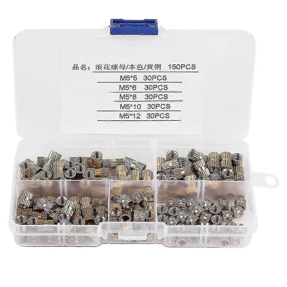 150Pcs M5 Brass Cylinder Knurled Nuts Threaded Insert Nuts Embedded Nuts Assortment Kit