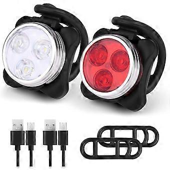 LED Bike Light, Rechargeable Front and Rear Bike Light, Bike Lighting Kit, USB Shockproof Waterproof Headlight, LED Bike Light for Mountain Bikes, Ro