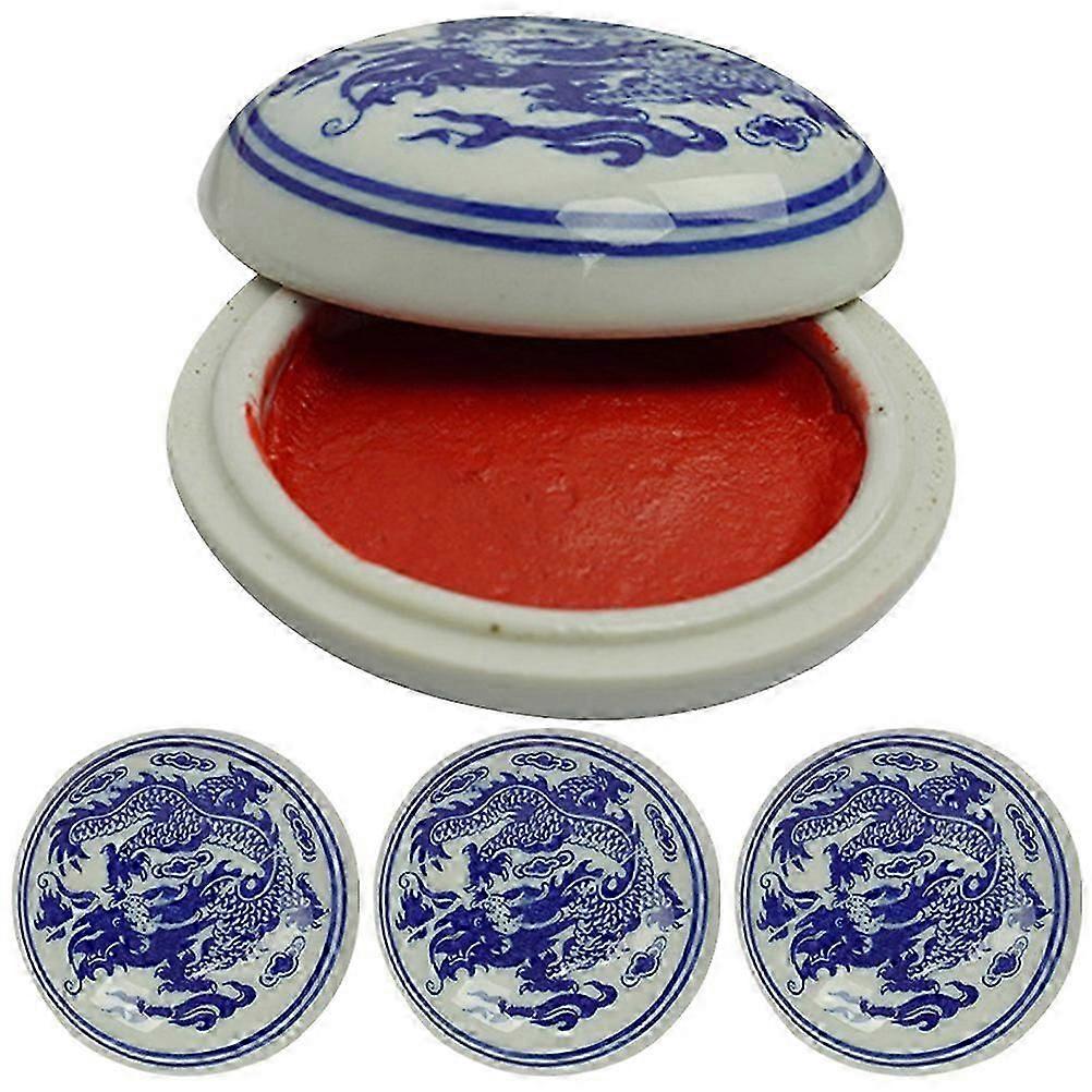 Pattern Ink Pad 4Pcs Ceramic Boxes for Calligraphy Painting Supply