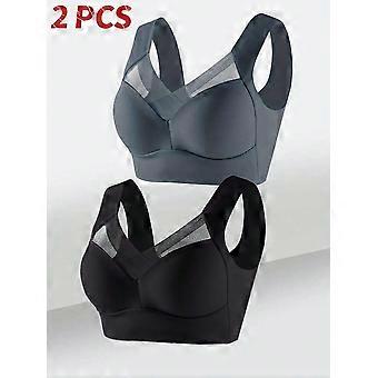 2 sujetadores deportivos de encaje para mujer - Sujetador sin costuras, bralette, sin espalda, chaleco, sujetador femenino, a prueba de golpes, inalámbrico, tallas L-3XL