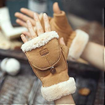 Fiets handschoenen Suède Fleece Dames Studenten Volwassenen Warmte voor herfst en winter Schattig Fleece gevoerd Dik Flip Screen Touch Werk