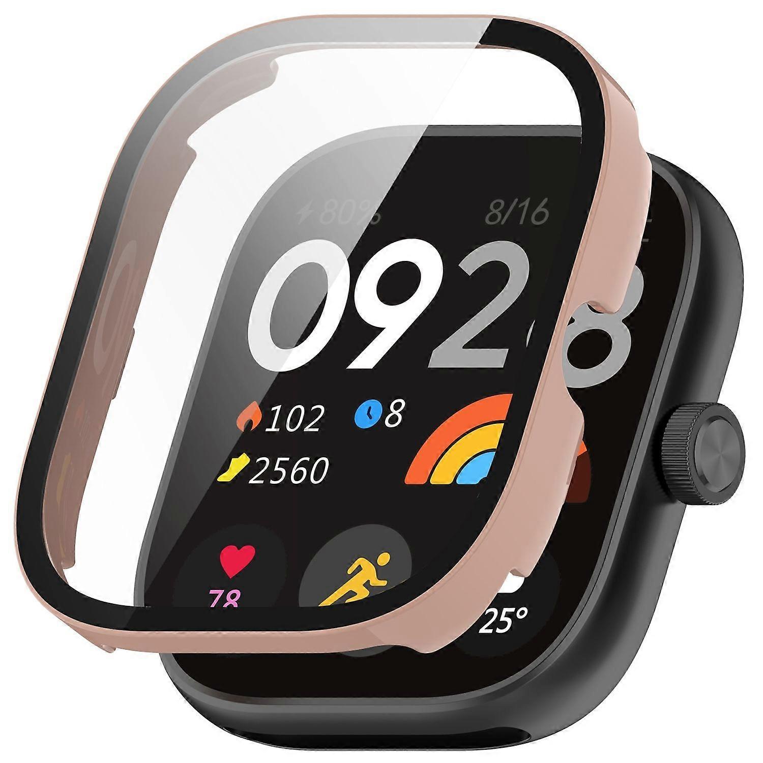 Boîtier de montre en plastique rose + protection d'écran H9 pour Xiaomi Redmi Watch 4