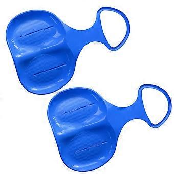 2Pcs HDPE Snow Sled with AntiSkid Seat Stripes and Sturdy Handle for Kids Winter Fun