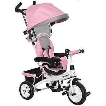 6 in 1 Kids Trike Push Bike w/ Push Handle, Canopy, 5-point Safety Belt, Storage, Footrest, Brake, for 1-5 Years, Pink