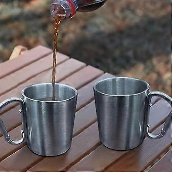 Tragbarer Edelstahl-Trinkbecher für Camping und Reisen | mit innerem Metallverschluss zur Befestigung an Rucksack oder Anhänger, Silber