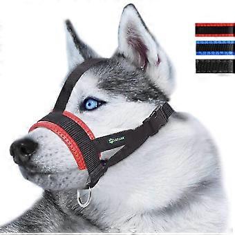 Kopfband-Maulkorb für kleine, mittlere und große Hunde, weicher Nylonmaulkorb gegen Beißen, Bellen und Kauen (M/Rot) Rot-Neu Medium