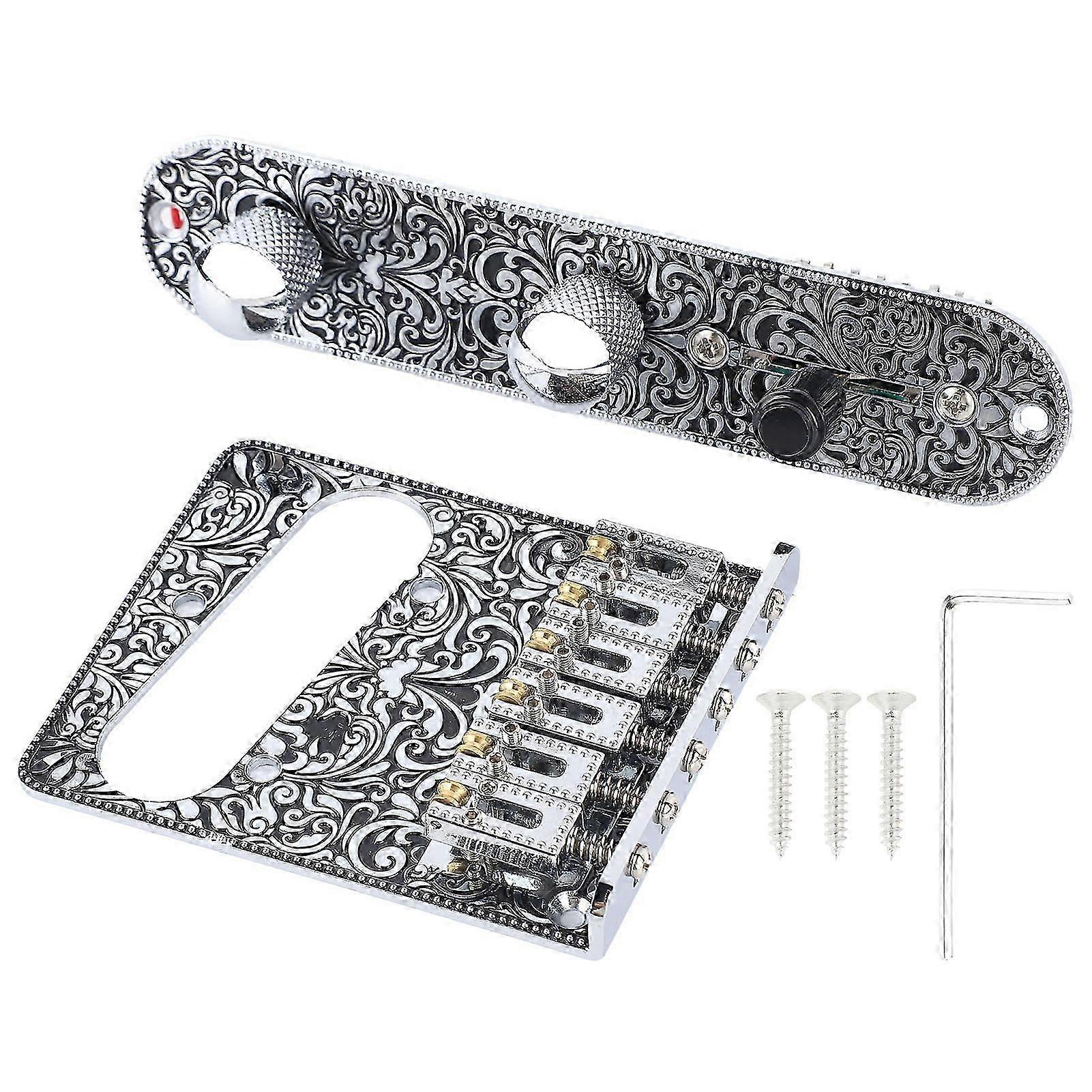 Graverad elgitarr stall Volymkontrollplatta Set Gitarr Bridge Kontrollplatta Kit för TL Silver