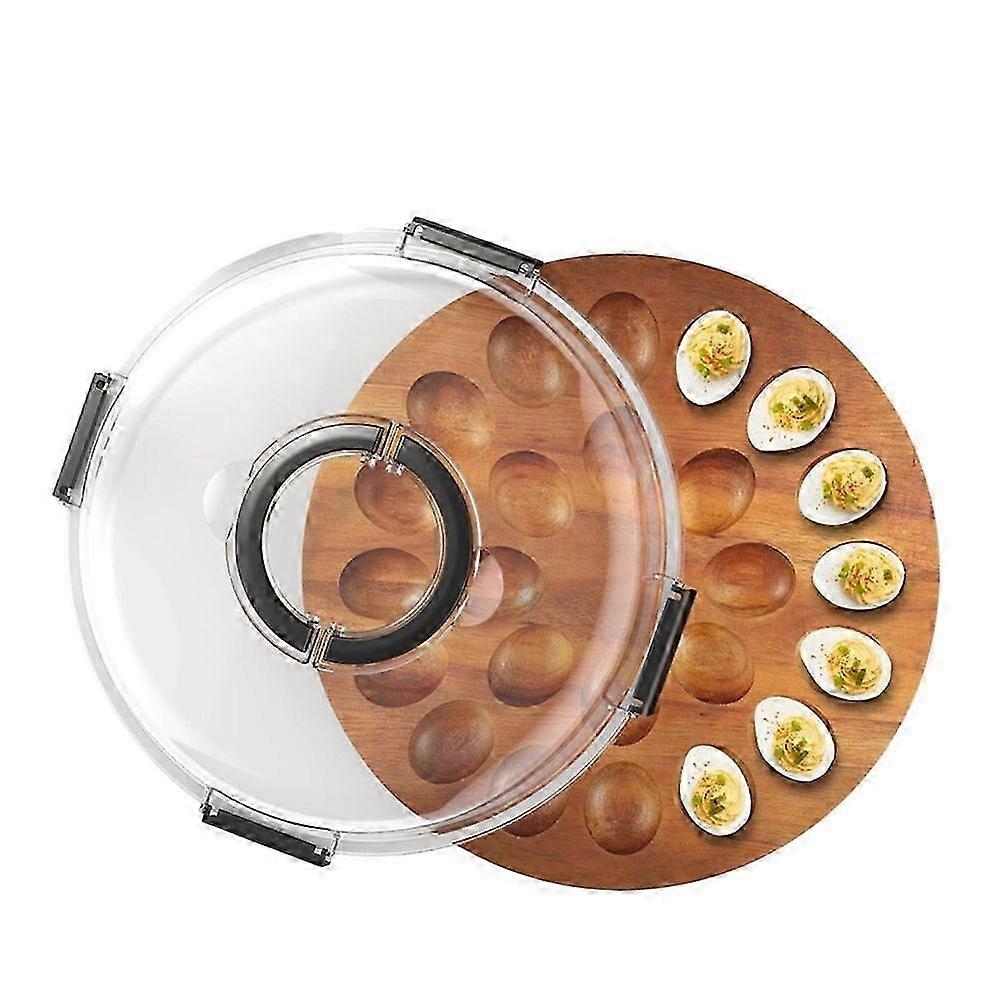 Deviled Egg Containers with Lid, Easter Gifts Set (24 Eggs), 2026 Upgraded Wooden Deviled Egg Tray Platter