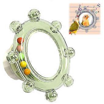 Parrot Chewing Toy - Rotating Mirror and Rattle Beads for Interactive Cage Play