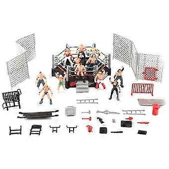 Mini Wrestling Playset with 32 Pcs Mini Action Figures, Realistic Wrestlers, and Accessories, Kids Toy Gift for Fans by Banmo
