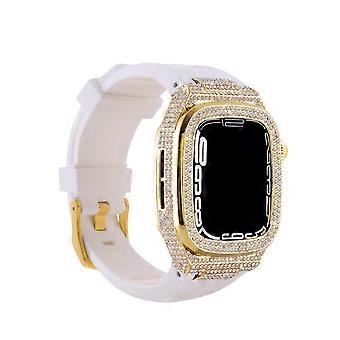 Case 44mm 45mm Series 9 8 7 for Apple Watch, Women's Rose Gold Diamond Alloy Cover Band Set, 360° Full Protection