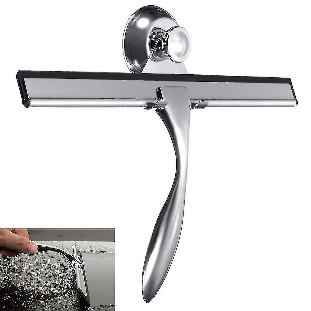 Window Squeegee, Shower Squeegee, Stainless Steel Squeegee With Suction Cup Hooks Holder, All-purpose Squeegee For Bathroom/ Kitchen/ Car Glass/ Mirro