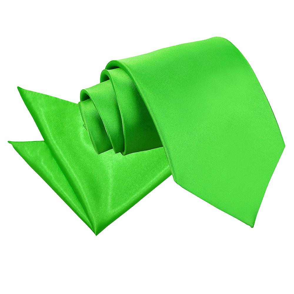 Apple Green Plain Satin Tie and Pocket Square Set