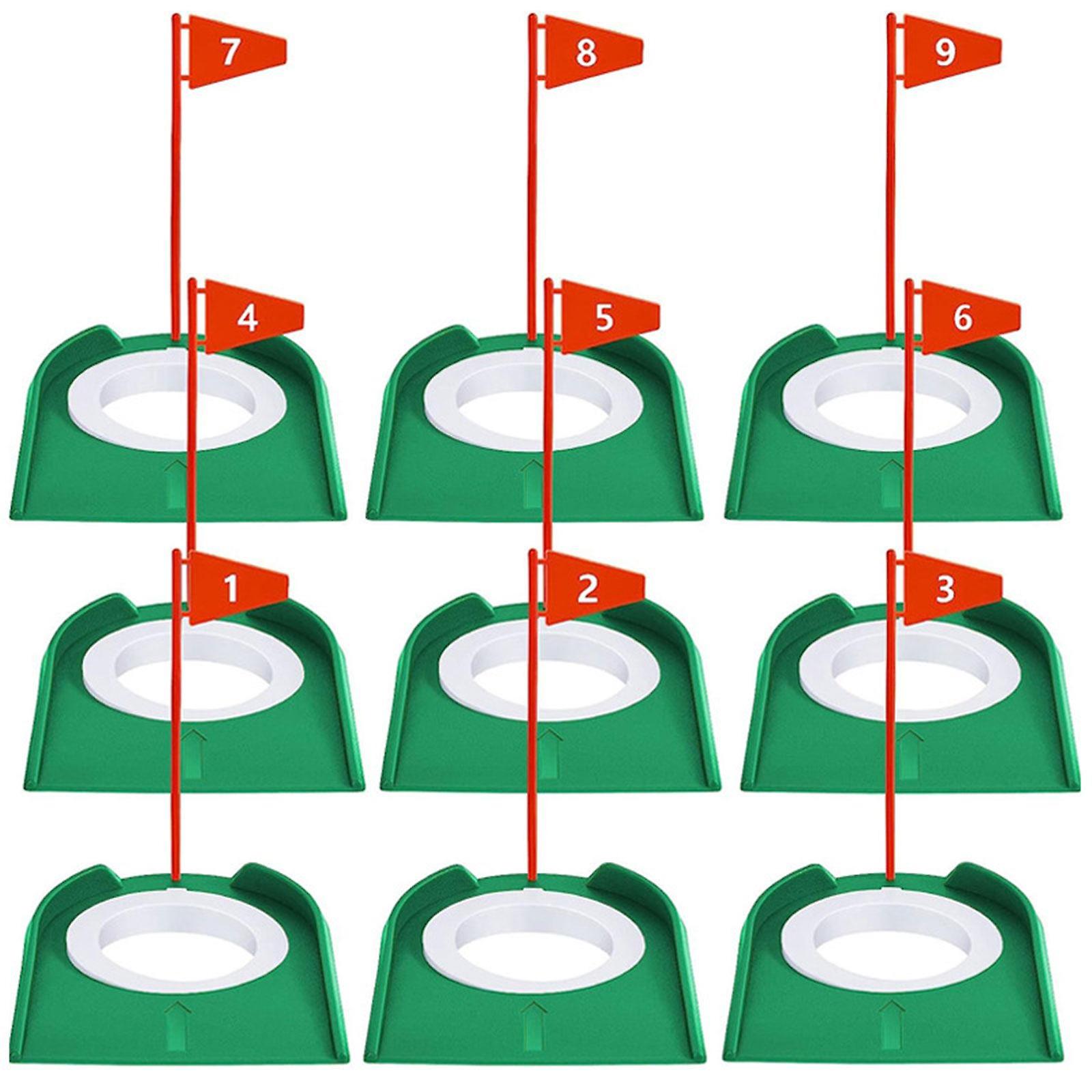 9Pcs Practice Hole with Flag Backyard Putter Practicing Putting Cup for Golf Red Flag