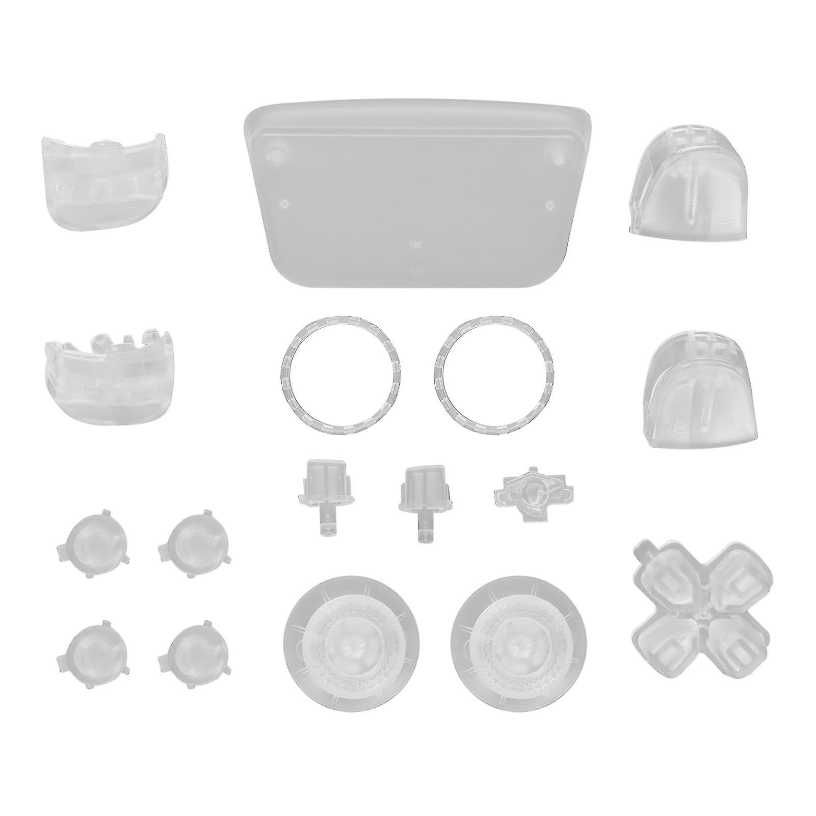Replacement Buttons L2 R2 Full Buttons Set Replacement Button Repair Kit for PS5 ControllerTransparent White