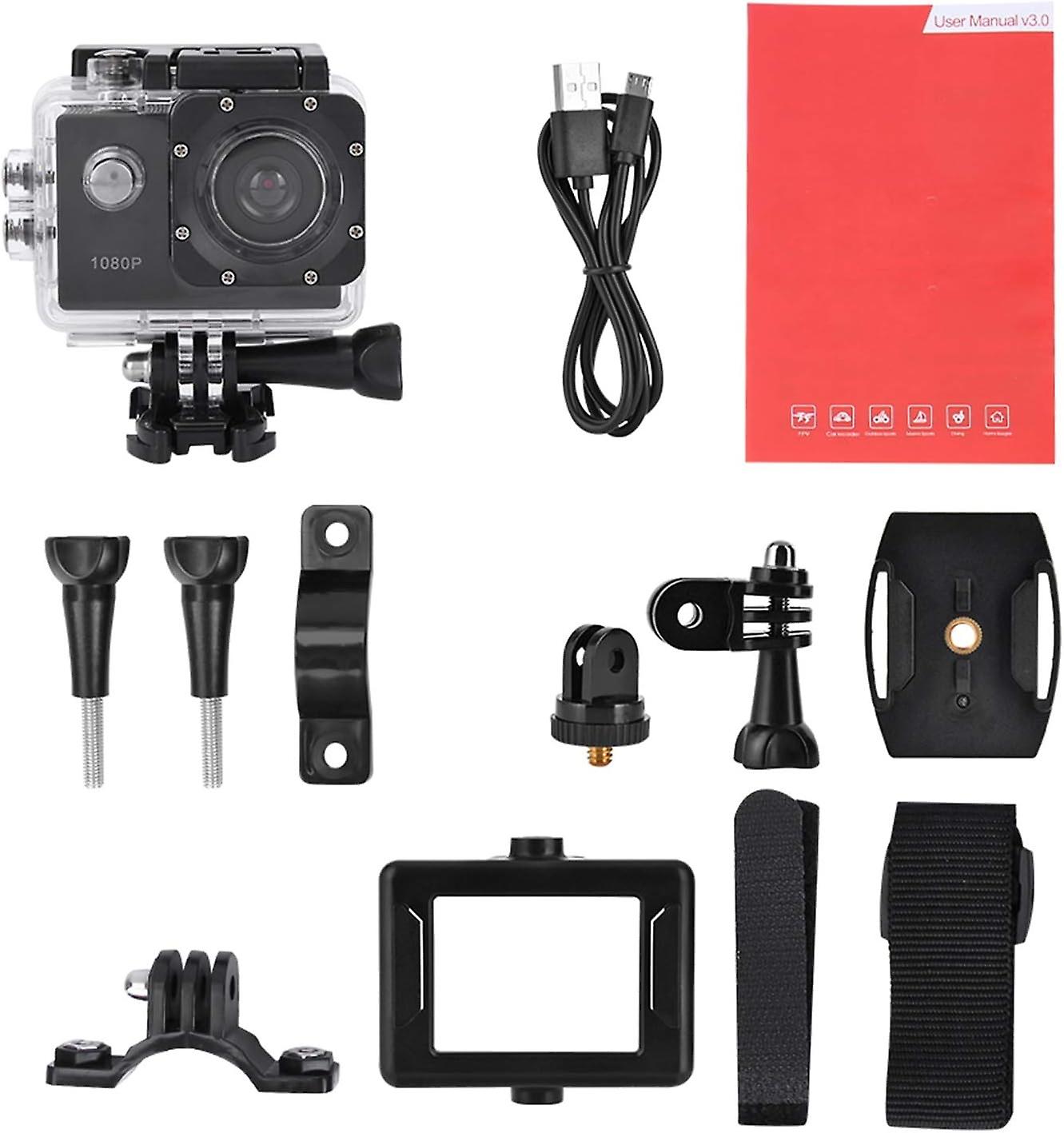 Camera Action Camera 1080P HD 2inch LCD Screen Sports 30m Waterproof Action Camera Set with Battery