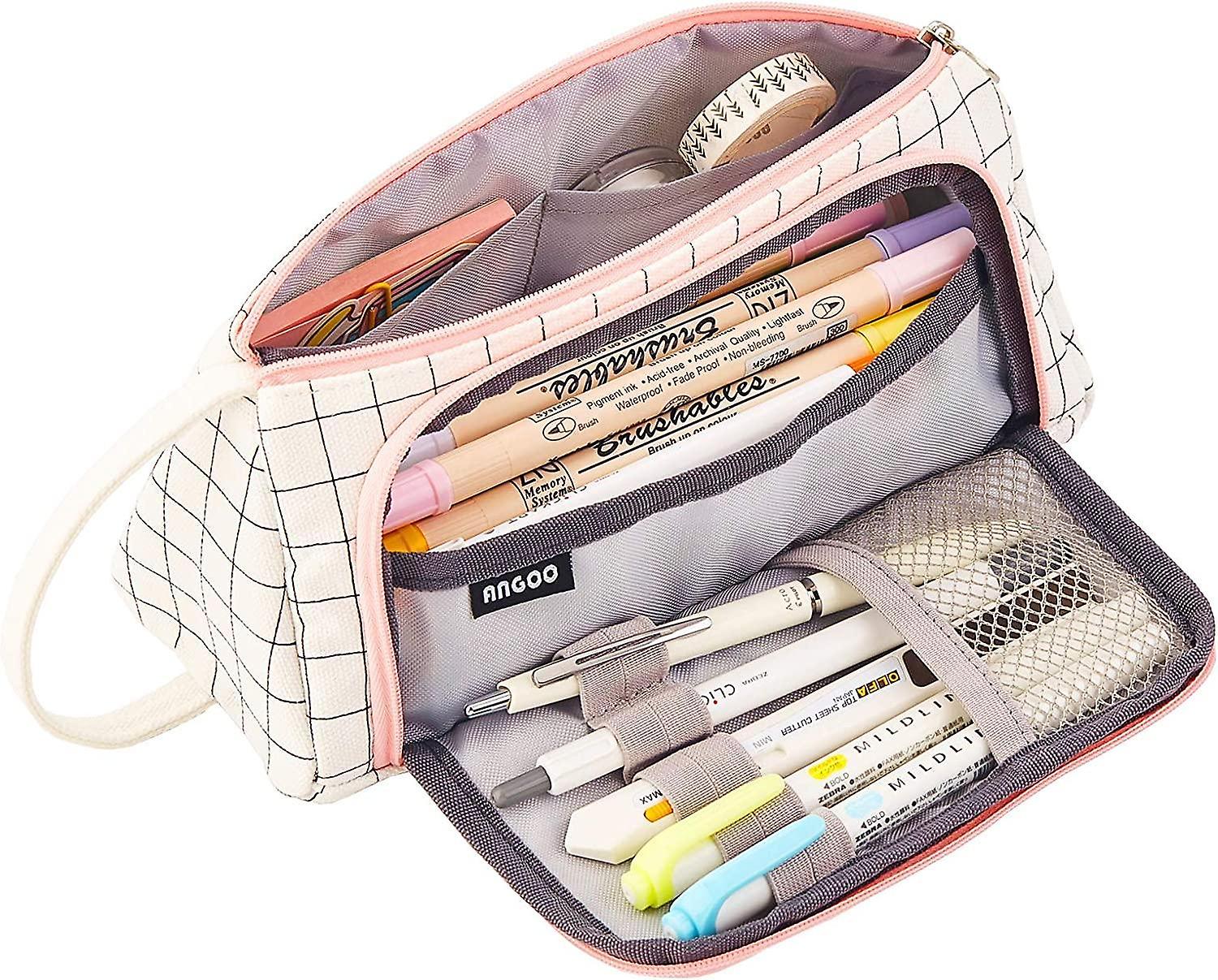 Canvas Large Capacity Portable Pencil Case for Girls, Waterproof School Pencil Case with Handle for