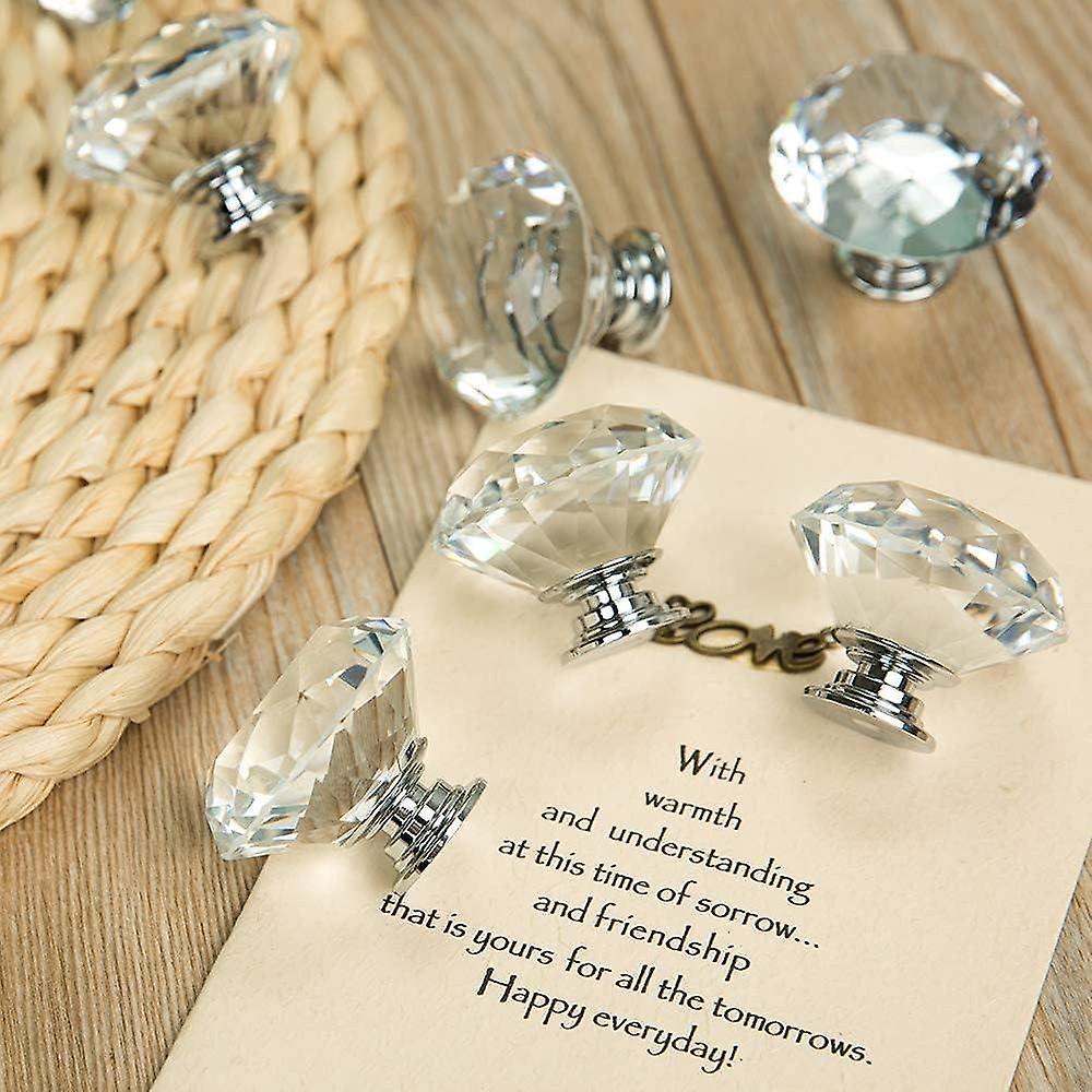 Crystal Knob Diamond Handles,6 Pieces Crystal Handle,Clear Diamond Door Drawer Handle with Screws,Si