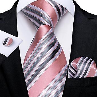 New Formal Ties Classic 100% Silk Blue Stripes Necktie Handkerchief Cufflinks Gift for Men Wedding Tie Cravate Gravatas