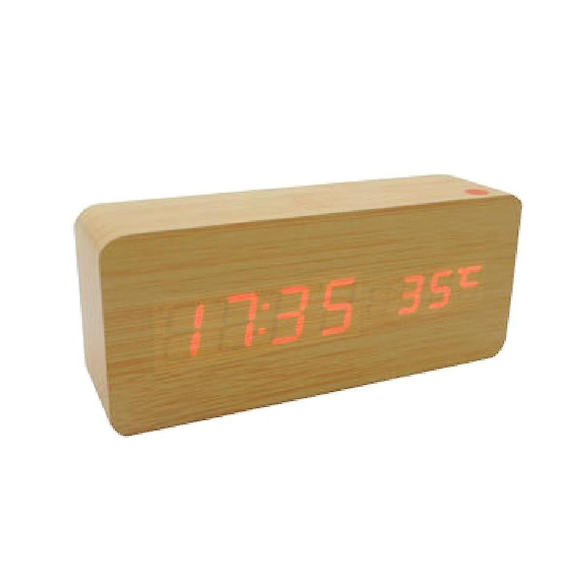 Wooden Square Table Clock LED Digital Display Alarm Clock Temperature Display Clock Bedroom Decorati