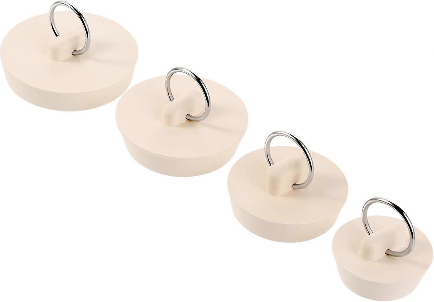 4 Pieces Drain Plug Set Rubber Sink Plug Stopper with Hanging Ring for Bathtub, 4 Sizes, White